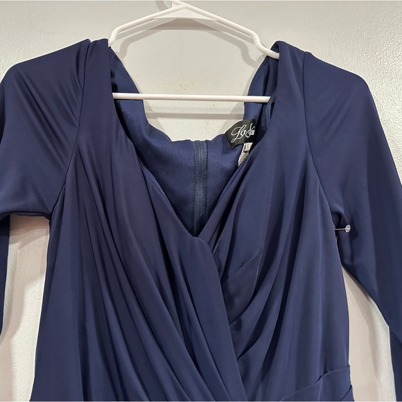 La Femme 26955 Navy Ruched Jersey Gown 10 - Picture 3 of 7